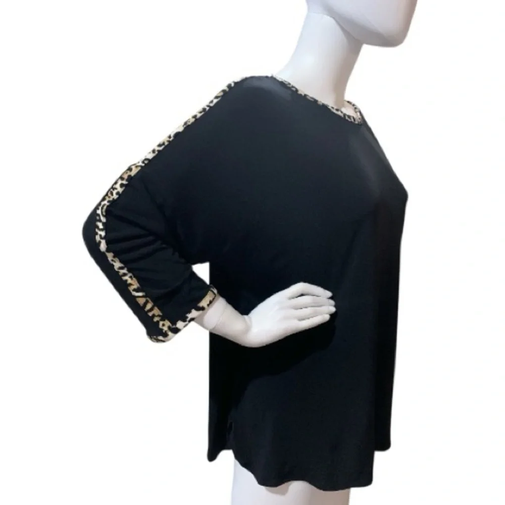 Chico's Black Tunic with Animal Print Trim